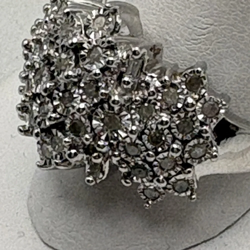 JTV Sterling Silver Natural Diamond Ring Size 12 Cocktail Cluster Holiday READ